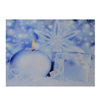 LED Lighted Candle and Gift Wintry Scene Christmas Canvas Wall Art 12″ x 15.75″