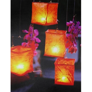 LED Lighted Flickering Garden Lantern Candles with Pink Orchids Canvas Wall Art 15.75″ x 11.75″