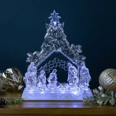 LED Lighted Nativity Scene in Stable Acrylic Christmas Decoration – 10.75″