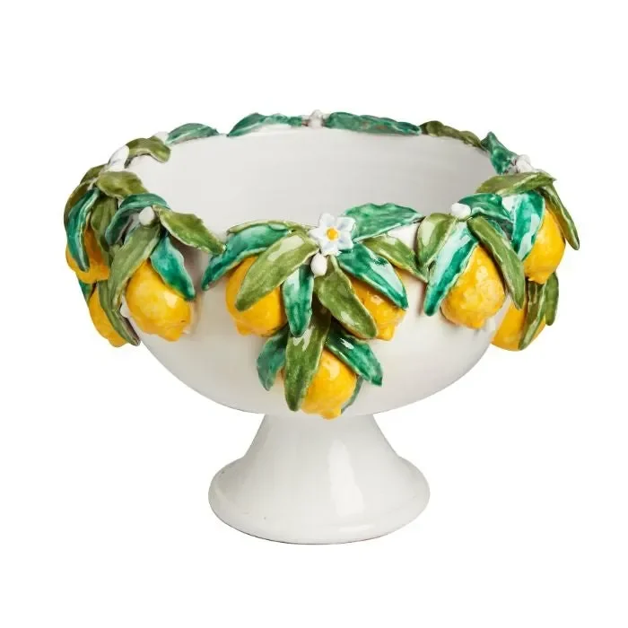 Lemons Hand Painted Ceramic Pedestal Bowl
