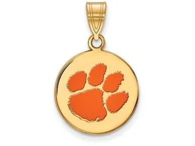 Logoart Sterling Silver Gp Clemson University Medium Enamel Disc Pendant GP040CUAE