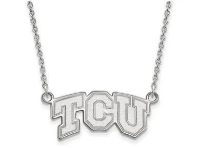 LogoArt Sterling Silver Texas Christian University Small Pendant Necklace SS005TCU18T