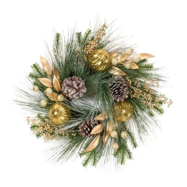 Long Needle Pine Ornamental Artificial Christmas Wreath, 21.5-Inch, Unlit