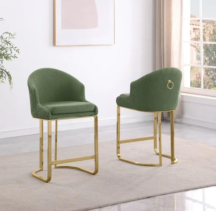 Mariano Furniture – BS374 – Teddy upholstered Barstool in Green/Gold (Set of 2) – BQ-BS375
