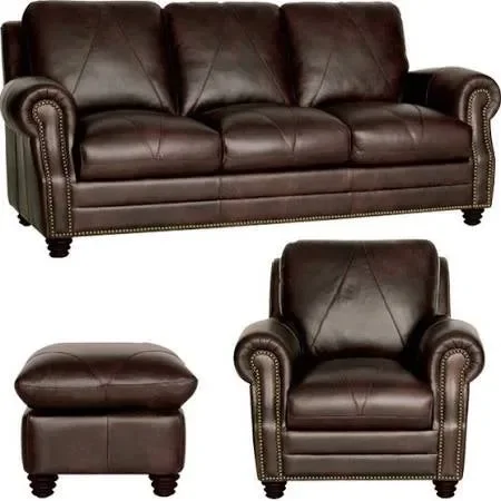 Mariano Italian Leather Furniture – Solomon Sofa, Chair and Ottoman Set – Solomon-SCO