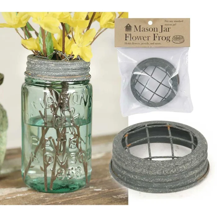 Mason Jar Flower Frog Lid – Barn Roof – Box of 6