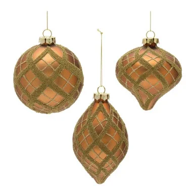 Matte Finish Glittered Glass Christmas Ornaments – 6″ (150mm) – Bronze and Gold – 12ct