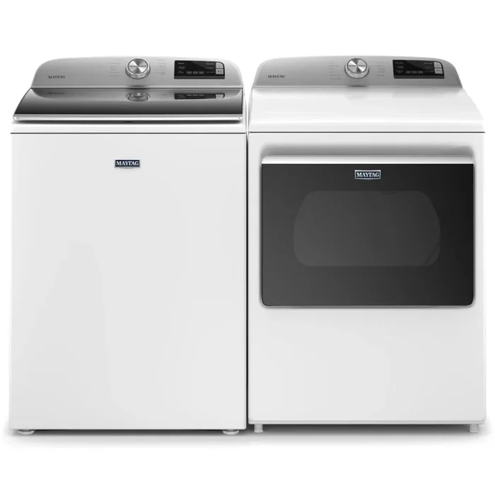 Maytag 28 Inch Wide 4.7 Cu. Ft. Washer and 27 Inch Wide 7.4 Cu. Ft. Gas Dryer Laundry Pair with Advanced Moisture Sensing and Deep Fill Option