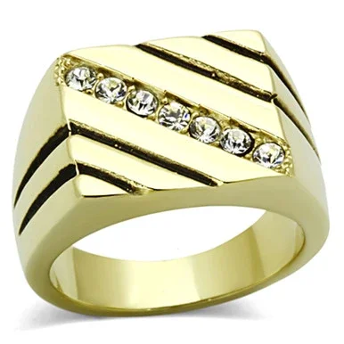 Men’s Gold Ion Plated Stainless Steel Ring with Round Shaped Crystals – Size 8