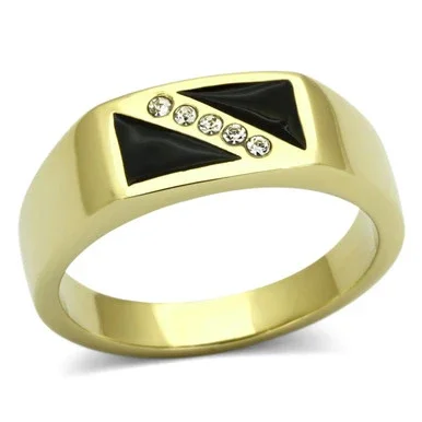 Men’s Gold IP Stainless Steel Ring with Clear Crystals and Black Epoxy – Size 10 (Pack of 2)