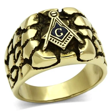 Men’s IP Gold Plated Masonic Shaped Stainless Steel Ring – Size 9 (Pack of 2)