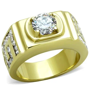Men’s IP Gold Stainless Steel Ring with AAA Grade Cubic Zirconia – Size 9