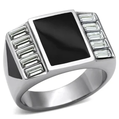 Men’s Stainless Steel Ring with Rectangular Clear Crystals and Epoxy – Size 12 (Pack of 2)