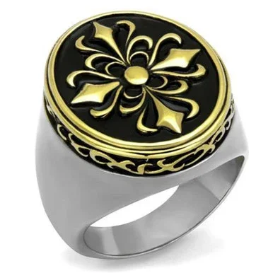Men’s Two-Tone Gold IP Stainless Steel Celtic Design Ring with Epoxy Black Jet – Size 8 (Pack of 2)