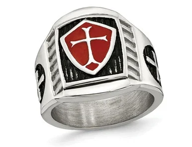 Mens Cross Antiqued Cross Shield Stainless Steel Ring – 88QGG00634-12