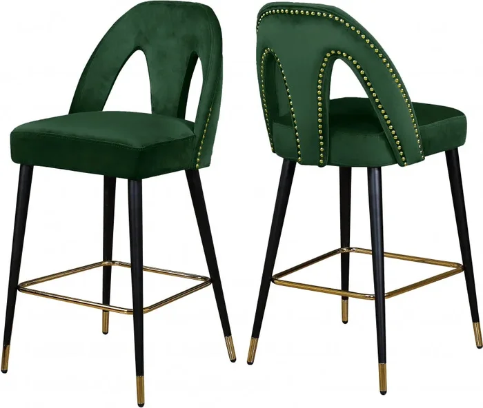 Meridian Furniture – Akoya Velvet Counter Stool Set of 2 in Green – 795Green-C