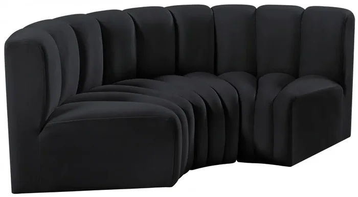 Meridian Furniture – Arc Velvet Modular Sofa in Black – 103Black-S3C