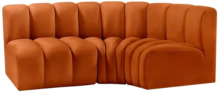 Meridian Furniture – Arc Velvet Modular Sofa in Cognac – 103Cognac-S3A