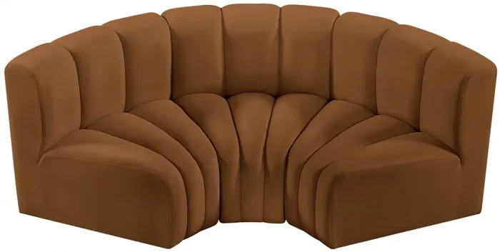 Meridian Furniture – Arc Velvet Modular Sofa in Saddle – 103Saddle-S3C