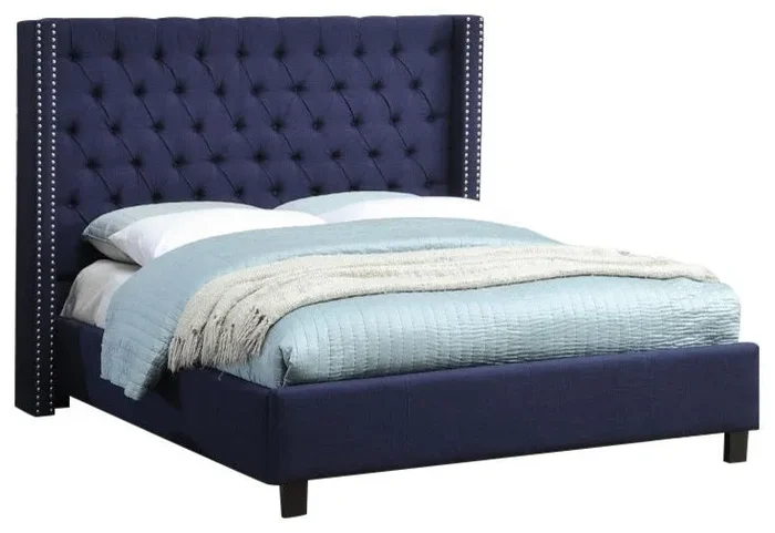 Meridian Furniture – Ashton Linen King Bed in Navy – AshtonNavy-K