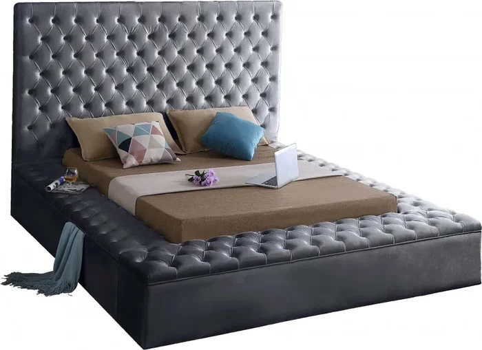 Meridian Furniture – Bliss Velvet Queen Bed in Grey – BlissGrey-Q