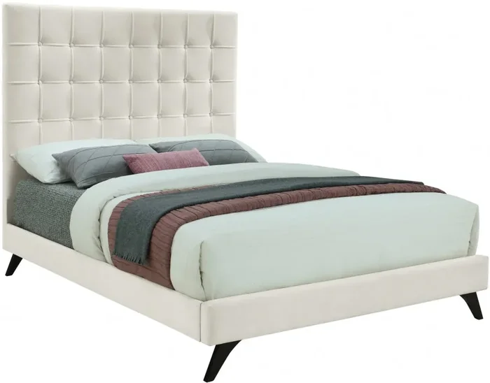 Meridian Furniture – Elly Velvet King Bed in Cream – EllyCream-K