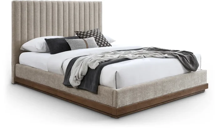 Meridian Furniture – Emmet Chenille Fabric Upholstered Queen Bed – B1245Beige-Q