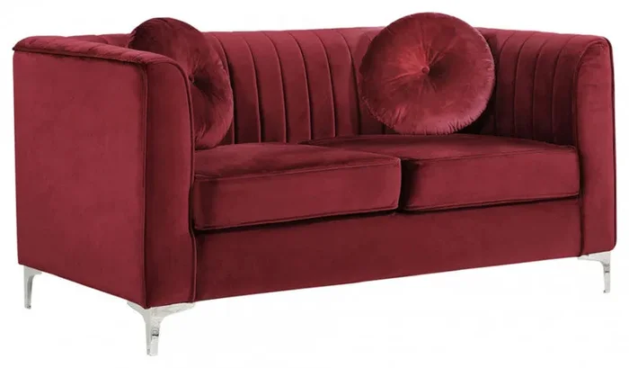 Meridian Furniture – Isabelle Velvet Loveseat in Burgundy – 612Burg-L