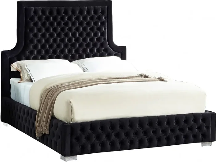 Meridian Furniture – Sedona Velvet Queen Bed in Black – SedonaBlack-Q