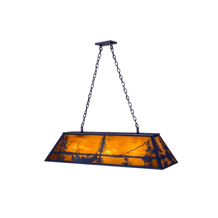 Meyda Tiffany Trout and Fisherman 9 Light 17″ Wide Billiard Chandelier with Orange Glass Shade