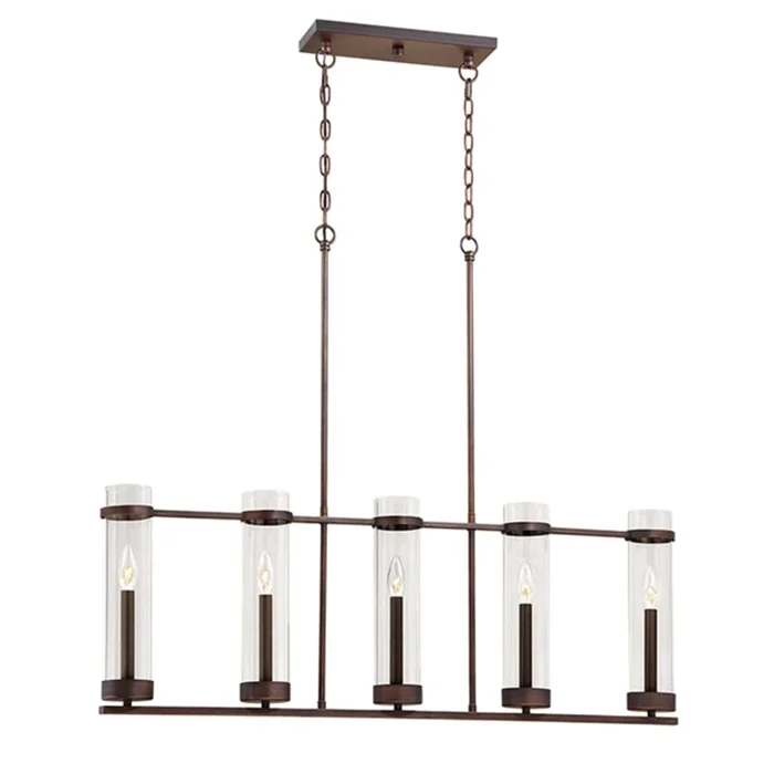 Millennium Lighting Milan 40″ Wide 5 Light Linear Chandelier with Clear Cylinder Shades