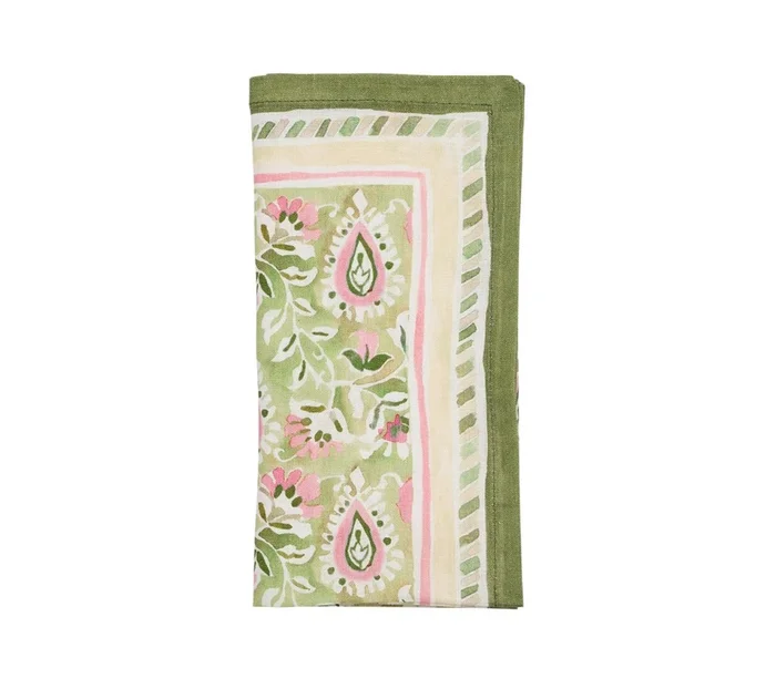 Mira Napkin in Green & Pink, Set of 4