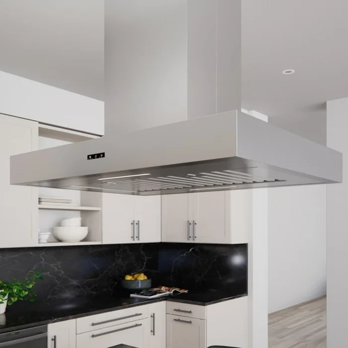 Miseno 290 – 600 CFM 42 Inch Wide Stainless Steel LED Strip Light Island Range Hood with Capacitive Touch 3 Speed Controls