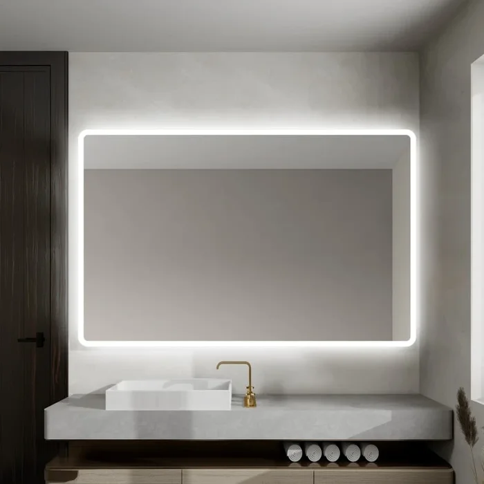 Miseno 56″ x 36″ Modern Rectangular Frameless Bathroom Wall Mirror with LED Lighting