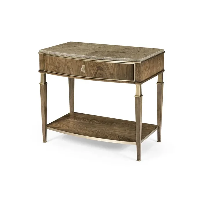 Modern French Marble Top Walnut Nightstands