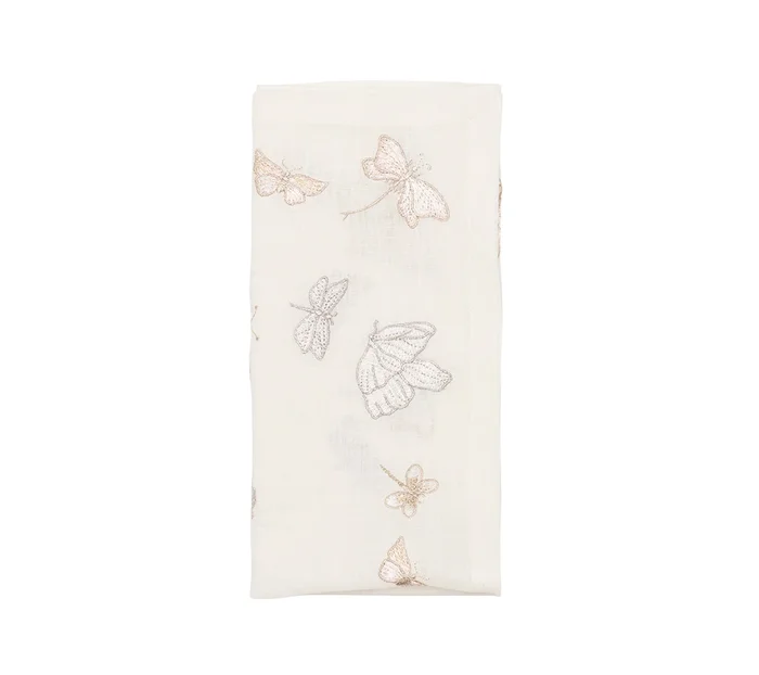 Monarch Garden Napkin in White & Iridescent, Set of 4