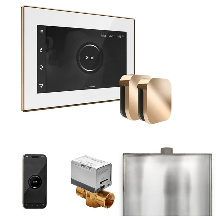 Mr. Steam XButler Max Steam Shower Control Package with iSteamX Control and Steamhead in White Polished Gold