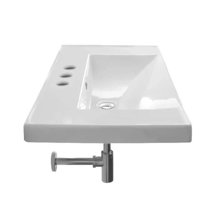 Nameeks Scarabeo 36-1/4″ Ceramic Wall Mounted / Drop In Bathroom Ramp Sink with Three Faucet Holes – Includes Overflow