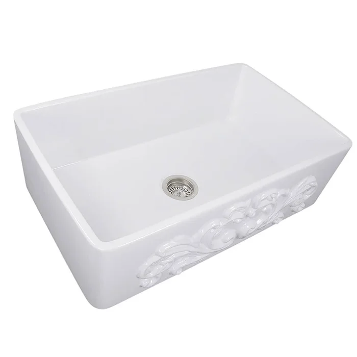 Nantucket Sinks 33-Inch Farmhouse Fireclay Sink with Filigree Apron