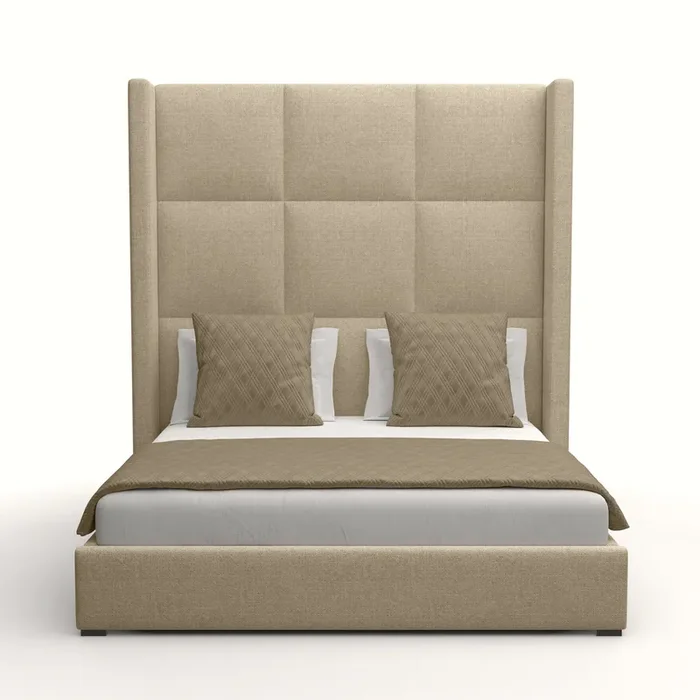 Nativa Interiors – Aylet Square Tufted Eco-Leather High 87″ Queen Cream Bed – BED-AYLET-SQ-HI-QN-VIN-CREAM