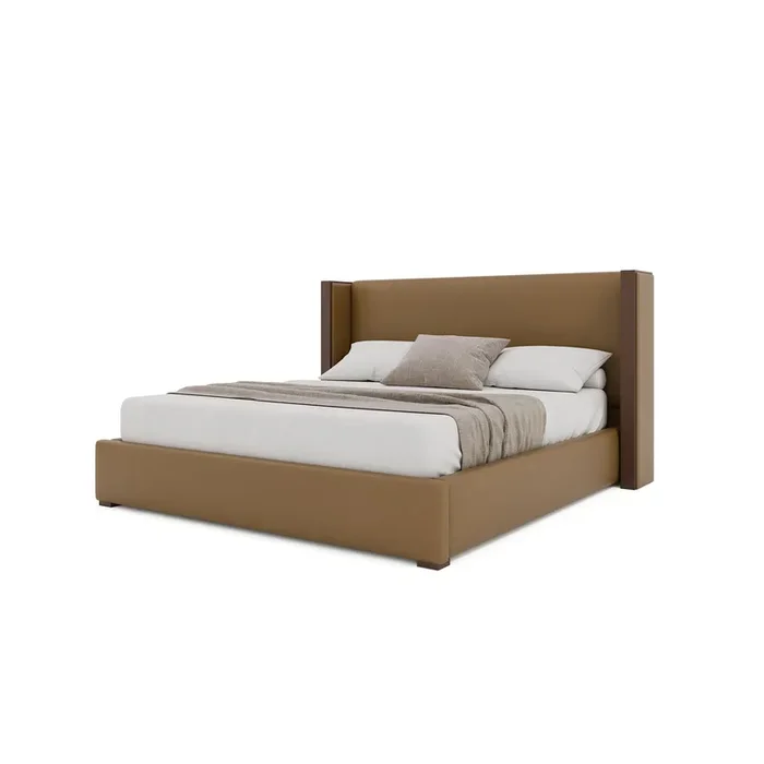 Nativa Interiors – Irenne Plain Eco-Leather Low 47″ King Caramel Bed – BED-IRENNE-PL-LOW-KN-VIN-CARAMEL