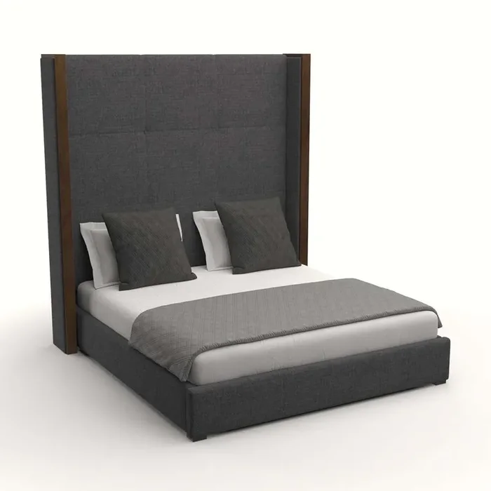 Nativa Interiors – Irenne Simple Tufted Upholstered High King Charcoal Bed – BED-IRENNE-ST-HI-KN-PF-CHARCOAL