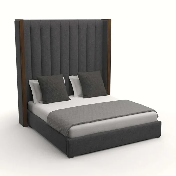 Nativa Interiors – Irenne Vertical Channel Tufted Upholstered High California King Charcoal Bed – BED-IRENNE-VC-HI-CA-PF-CHARCOAL