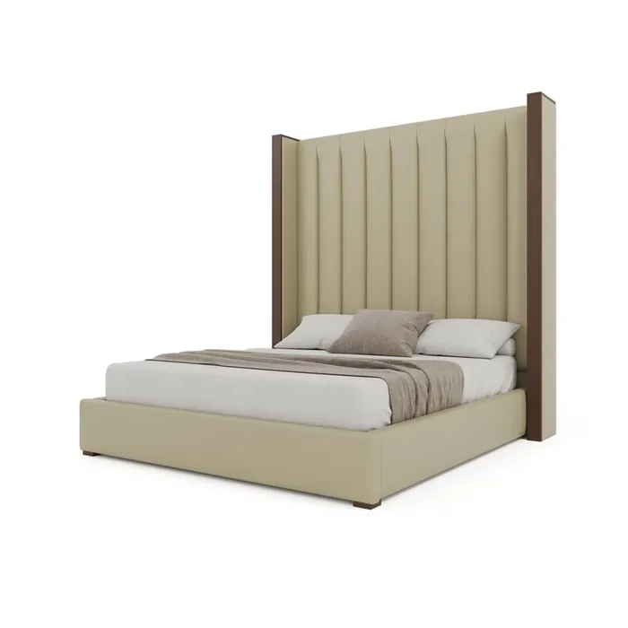 Nativa Interiors – Irenne Vertical Eco-Leather High 87″ King Cream Bed – BED-IRENNE-VC-HI-KN-VIN-CREAM
