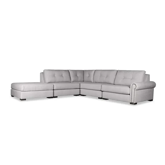 Nativa Interiors – Sylviane Buttoned Modular L-Shaped Sectional Right Arm Facing 121″ With Ottoman Grey – SEC-SYLV-BTN-CL-AR1-5PC-PF-GREY