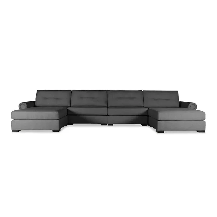 Nativa Interiors – Sylviane Buttoned Modular Sectional U-Shape 76″D With Double Ottoman Charcoal – SEC-SYLV-BTN-CL-UL1-6PC-PF-CHARCOAL