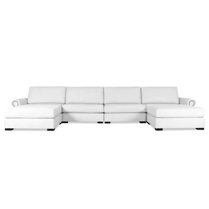 Nativa Interiors – Sylviane Modular Sectional U-Shape 83″D With Double Ottoman Off White – SEC-SYLV-DP-UL1-6PC-PF-WHITE