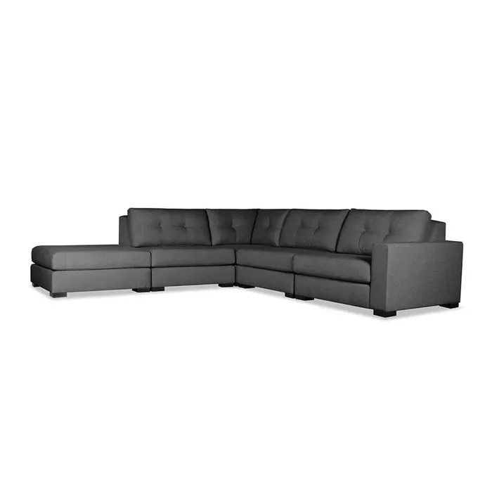 Nativa Interiors – Veranda Buttoned Modular L-Shaped Sectional Right Arm Facing 128″ With Ottoman Grey – SEC-VRND-BTN-DP-AR1-5PC-PF-GREY