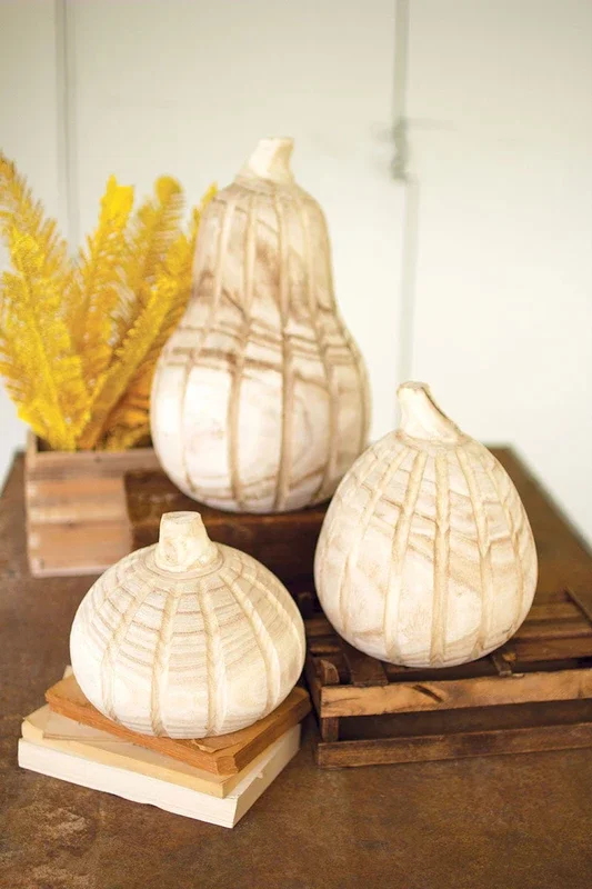 Natural wood pumpkins, set of 3