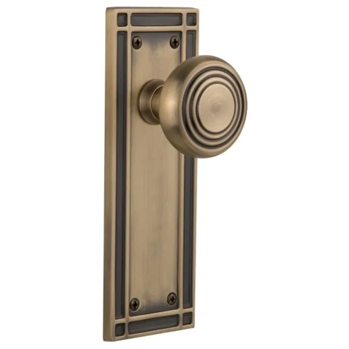 Nostalgic Warehouse Art Deco Solid Brass Dummy Door Knob Set with Mission Rose